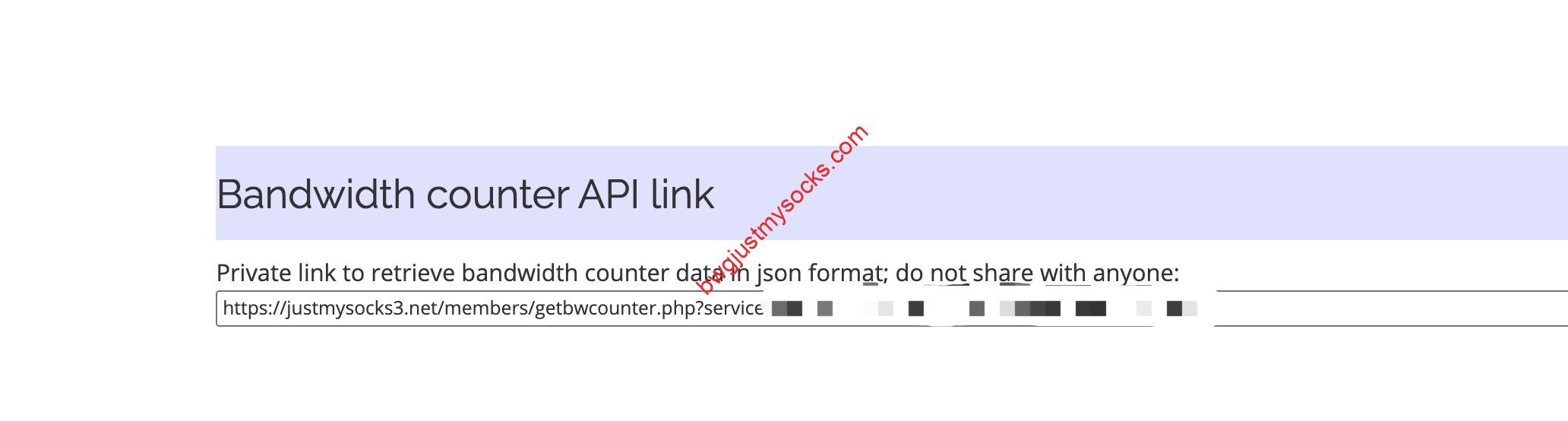 Just My Socks Bandwidth counter API link