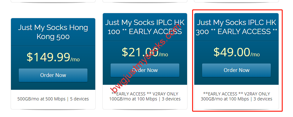 Just My Socks香港IPLC 300GB套餐